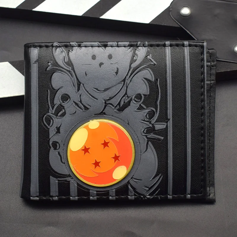 Cartera corta de cuero Pu con cuatro planetas de Anime Dragon Ball Z Son Goku, funda protectora de dos pliegues, bolsa para tarjetas de almacenamiento con capacidad