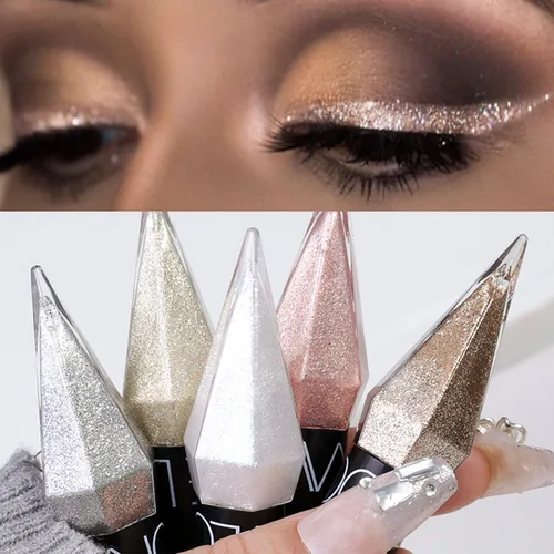 Imagen 2 del producto Delineador de ojos nacarado, sombra de ojos líquida con brillo de diamante, lentejuelas plateadas, oro rosa, delineador de ojos suave, maquillaje de pigmento de gusano de seda tumbado