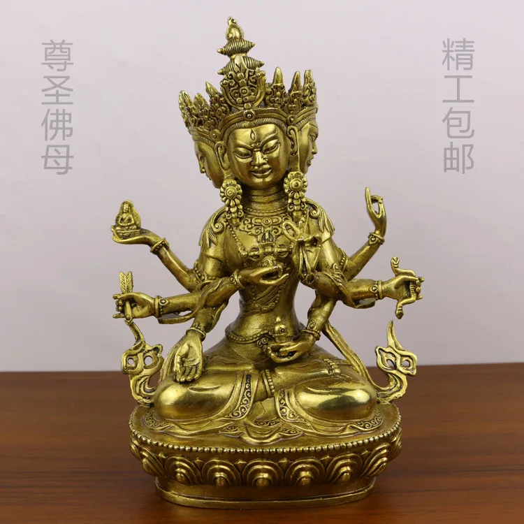 Tibetan Tantric supplies Nepal pure bronze Tantric protector Buddha statue Zunzang Buddha mother three sides eight arms