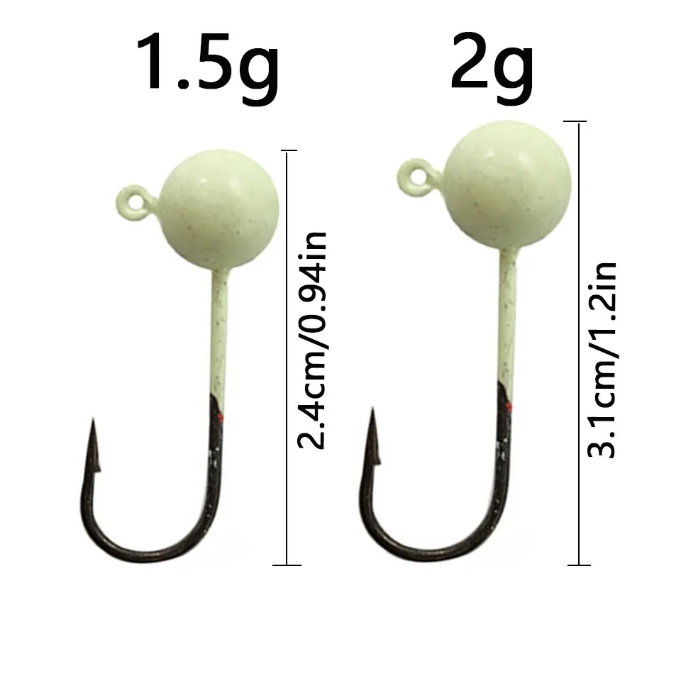 10pcs/lot 1.5g 2g 3g Mini Fishing Hooks Luminous Micro Jig Head Fishhook Soft Bait Fishing Tackle