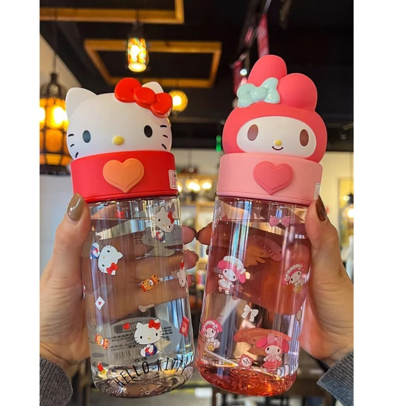 Hello Kitty Melody kubek na wodę damski plastikowy kubek odporna na wysokie temperatury ładny czajnik kubek ze słomką dla dziewczyn materiały dla studentów