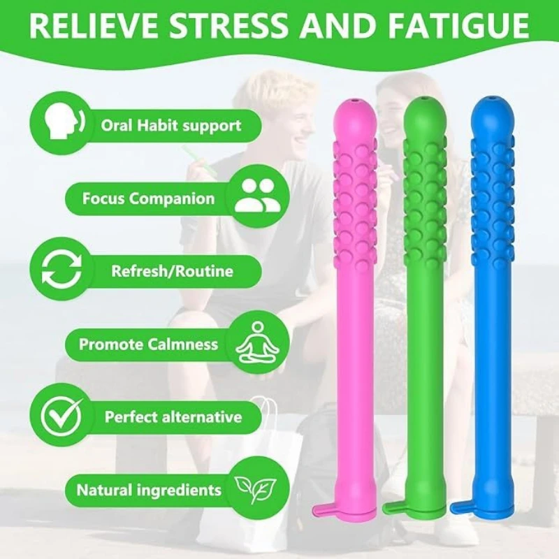 Stress Relief Silicone Chew Stick Essential Oil Breather Portable Aromatherapy Breathable Replaceable Cotton Wick for Relaxation