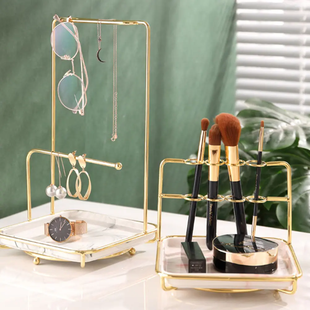 Iron Cosmetic Storage Rack – Jewelry & Makeup Brush Display Shelf, Desktop Organizer for Small Items
