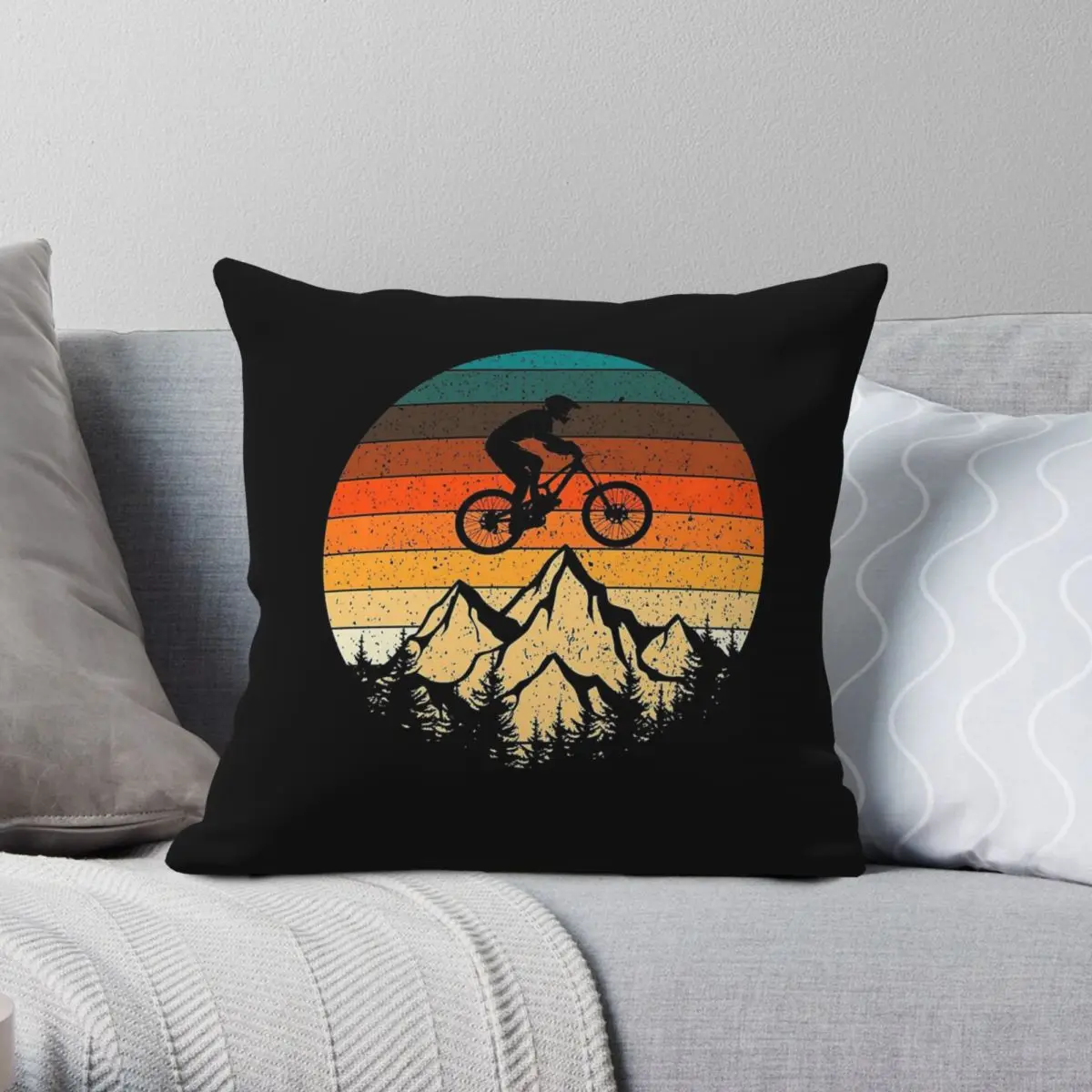 MTB Downhill Retro Vintage Square Pillowcase Polyester Linen Velvet Creative Zip Decor Throw Pillow Case Bed Cushion Cover 45x45