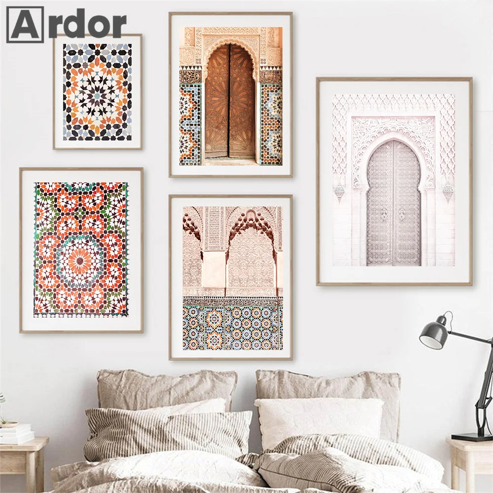 Morocco Door Arabic Decorative Painting Architecture Canvas Poster Islamic Wall Art Pictures Muslim Print Living Room Home Decor