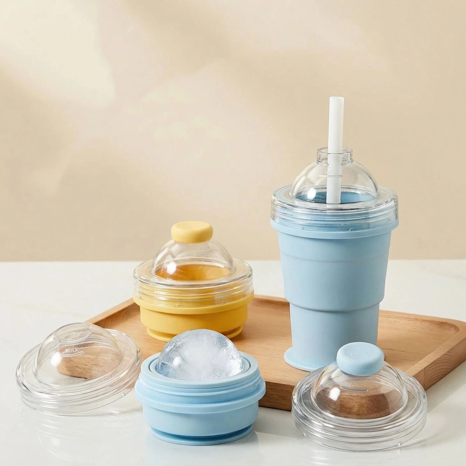 

2026 New Portable Foldable Ice Ball Cup with Built-in Straw Food Grade Silicone Ice Maker Mold Summer Outdoor Travel ice making