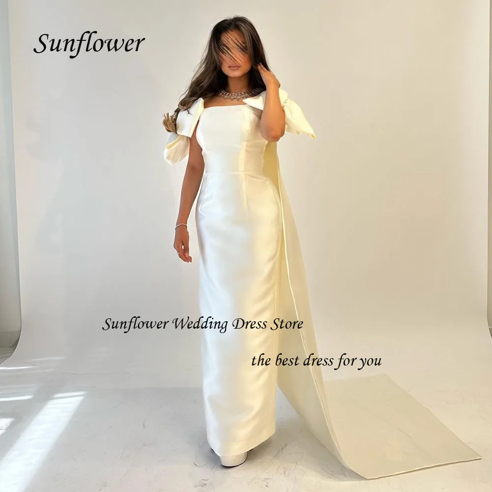 

Sunflower Bow Off the Shoulder Evening Dress 2023 Slim Backless Satin Mermaid Prom dress Floor-Length Pary Dress Sweep Train