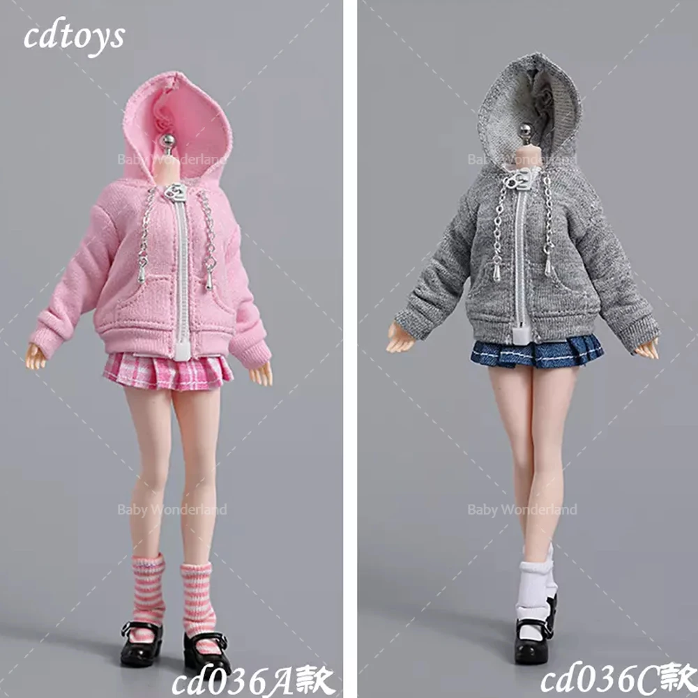 

1/12cdtoys cd036 Girl Zipper Sweater Pleated Skirt Suit JK Uniform Clothes Model Fit 6''PH TBL Female Soldier Action Figure Body