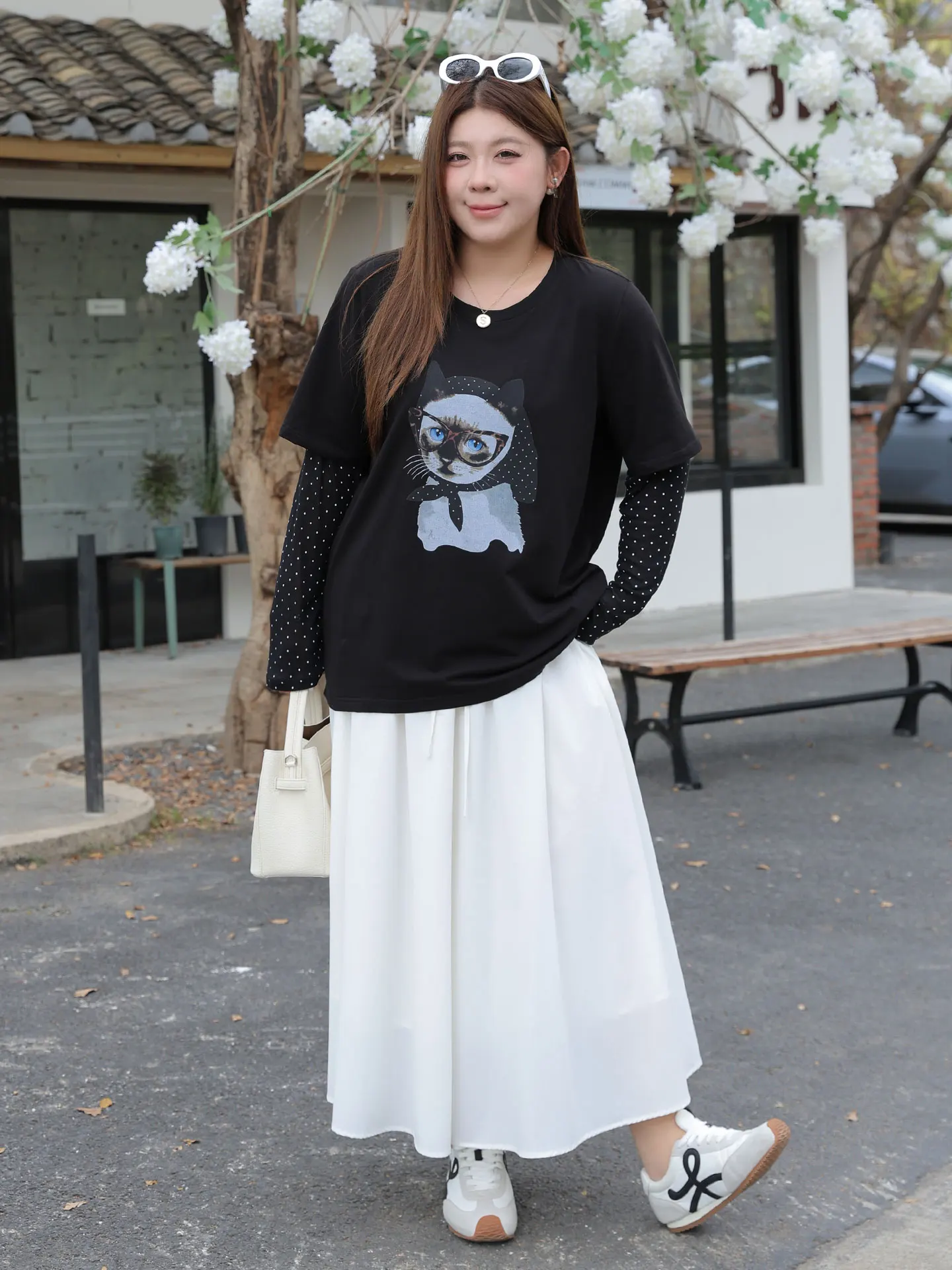 

plus Size Women's Cartoon Print T-irt Spring New Loose Fit Long Sve Casual Sle Comfortable Cotton Blend Top