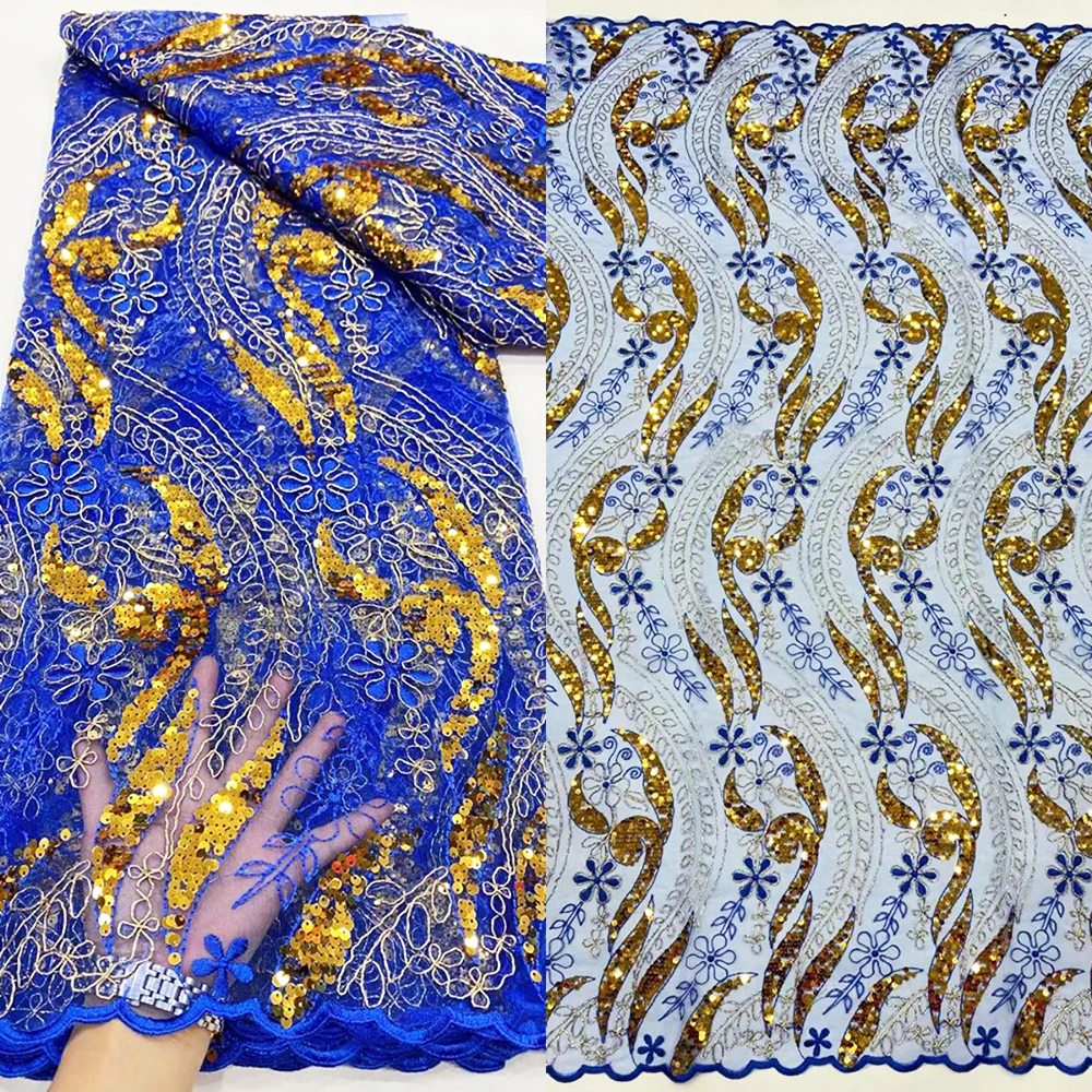 

Sinya African French Lace Fabric With Shiny Sequins 2023 High Quality Royal Blue Nigerian Mesh Tulle Lace For Sewing Women Dress