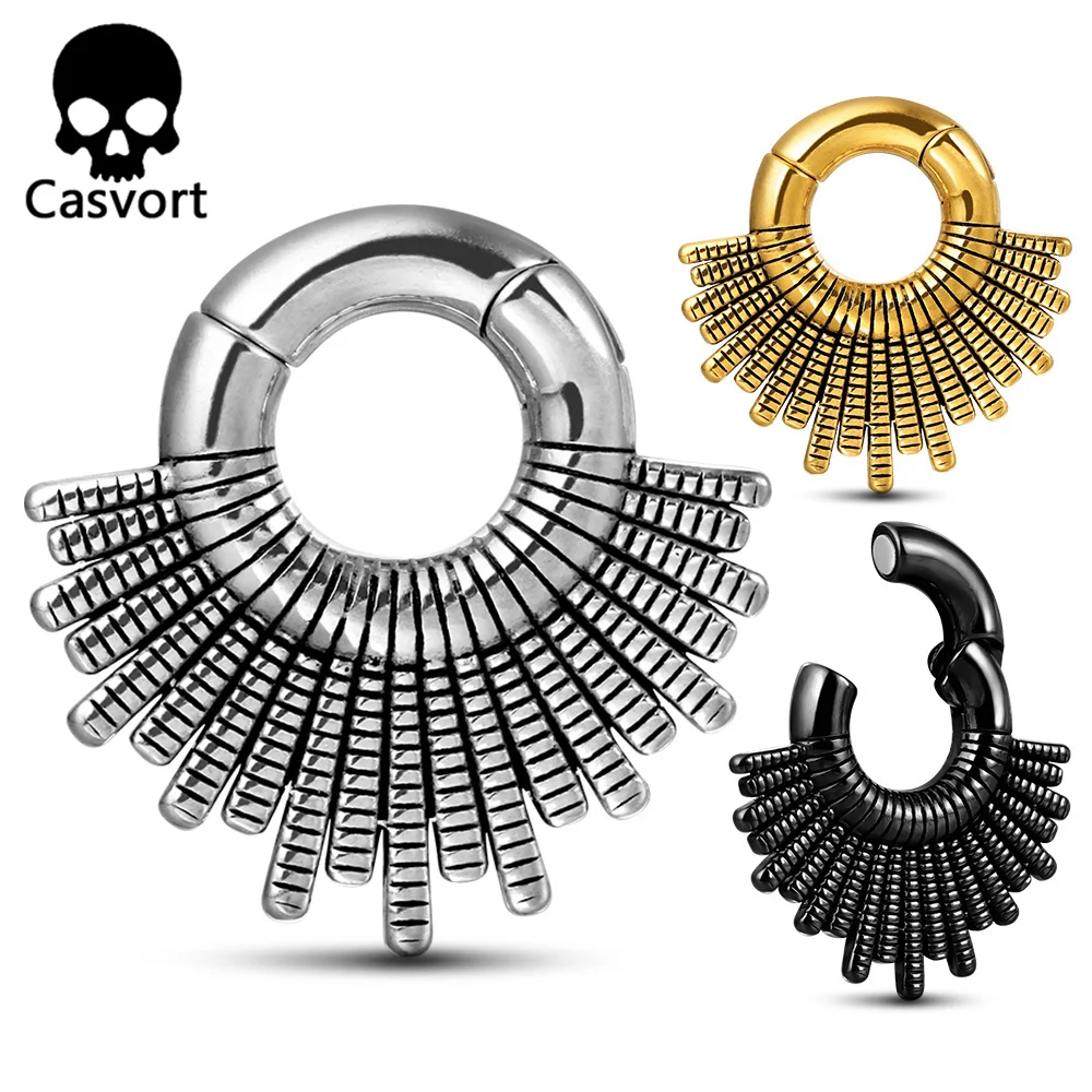 Casvort 2 PCS 316 Stainless Steel Sun Ear Weights Hangers 6mm Ear Gauges Plugs Earrings Piercing Body Jewelry for Women Men