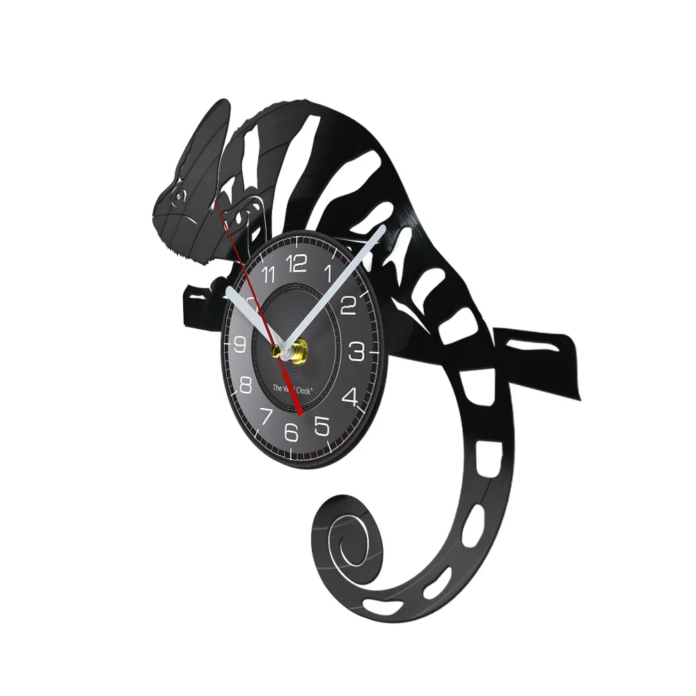 Chameleon Lizard Reptile Silent Vinyl Record Wall Clock Wild Animals Exotic Pet Art Room Decor Chill Tribal Gecko Hanging Watch