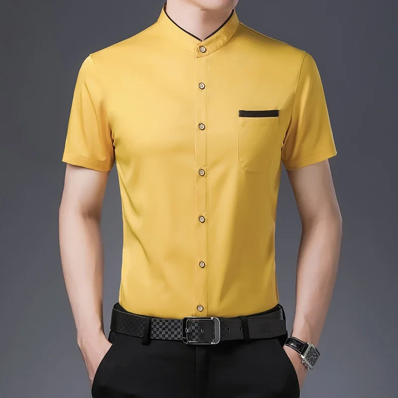 New Men\'s Business Casual Short Sleeved Shirt No Iron and Wrinkle Resistant Top