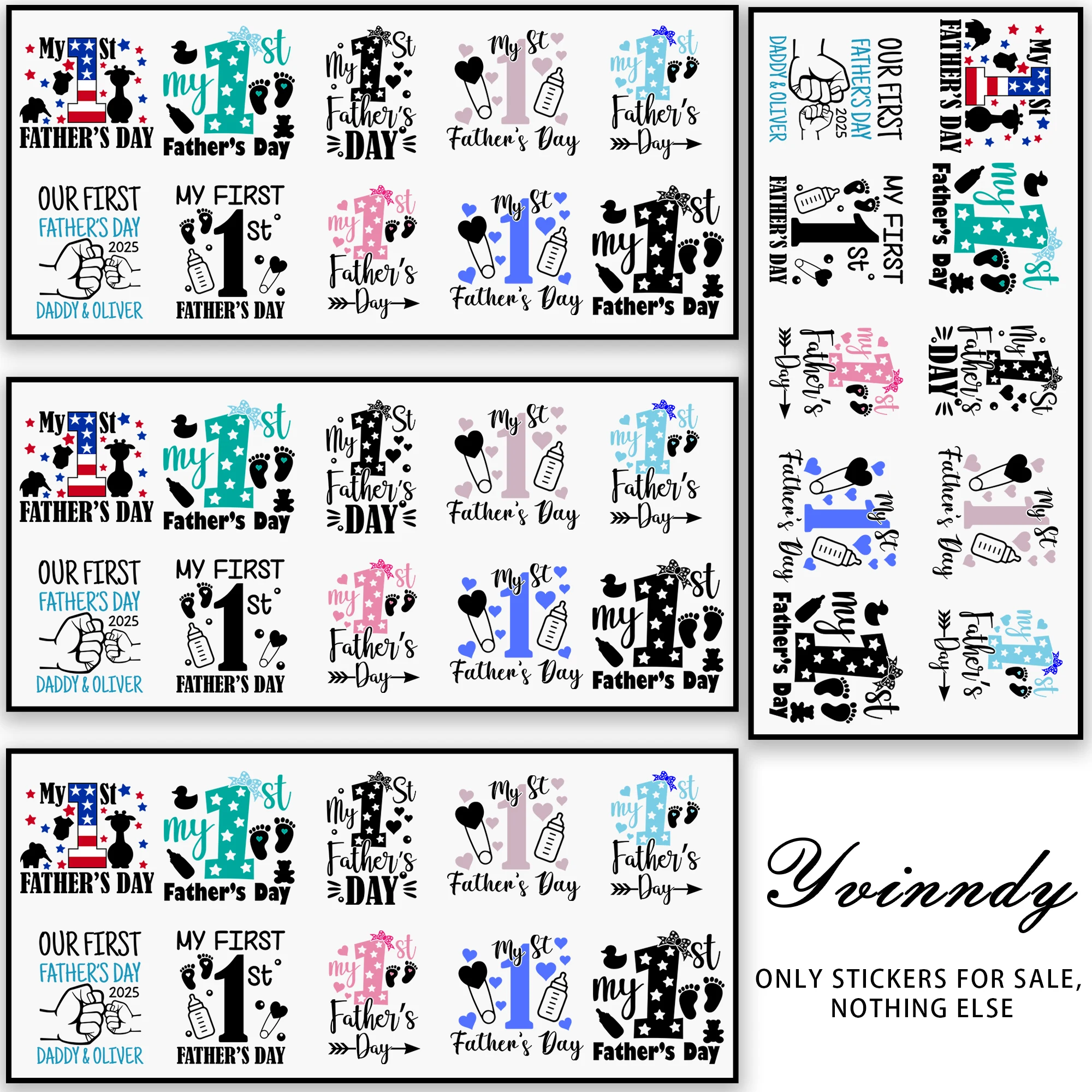 40pcs/set My First Fathers Day Style UV DTF For Mugs Printing Waterproof Self-adhesive UV DTF For 16oz Glass Can Wrap