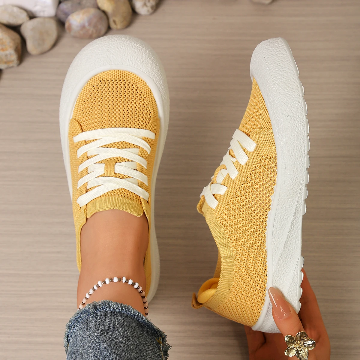 

Ladies shoes casual sneaker Women's Breathable Thick Bottom Slip-On Shoes with Lace Soft Sole Comfortable Footwear