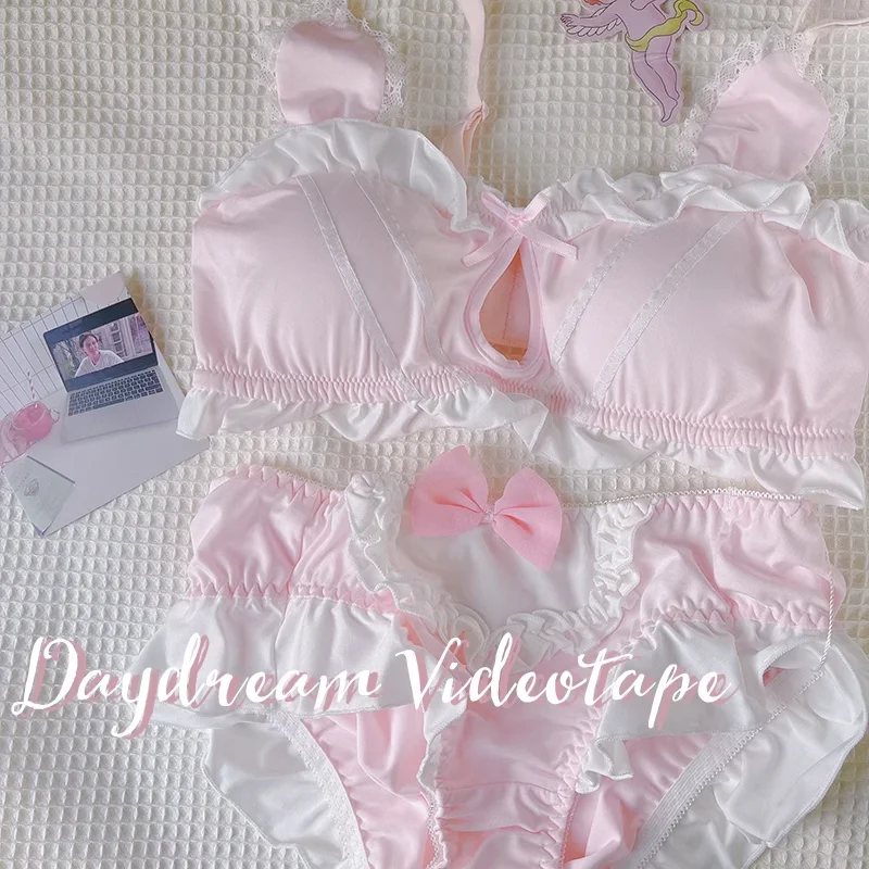 MOYISU Kawaii Lolita BH-Set mit Hasenohren-Ausschnitt, ohne Bügel, weiches, süßes, für kleine Brüste, sinnliches Dessous-Set AB JapanYa Ma Die – Detail 11