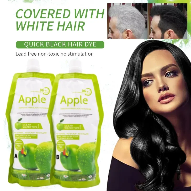 500ml*2/Pack 100% Black Covering White Hair Natural Apple Hair Color Cream Easy Coloring Men Women Black Hair Dye Shampoo