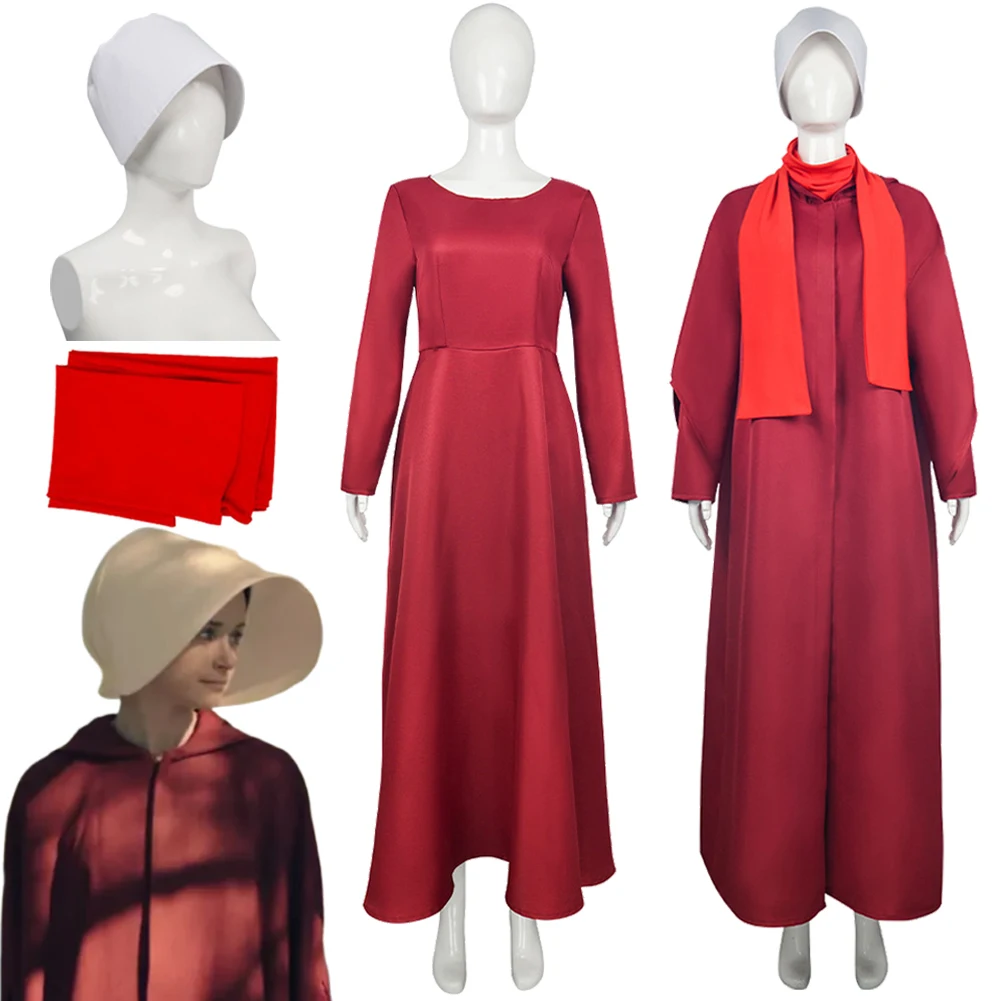 

TV Handmaid Tale Cosplay Offred Handmaid Red Dresses Clothing Party Roleplay Costume Disguise Outfits Halloween Suits For Women
