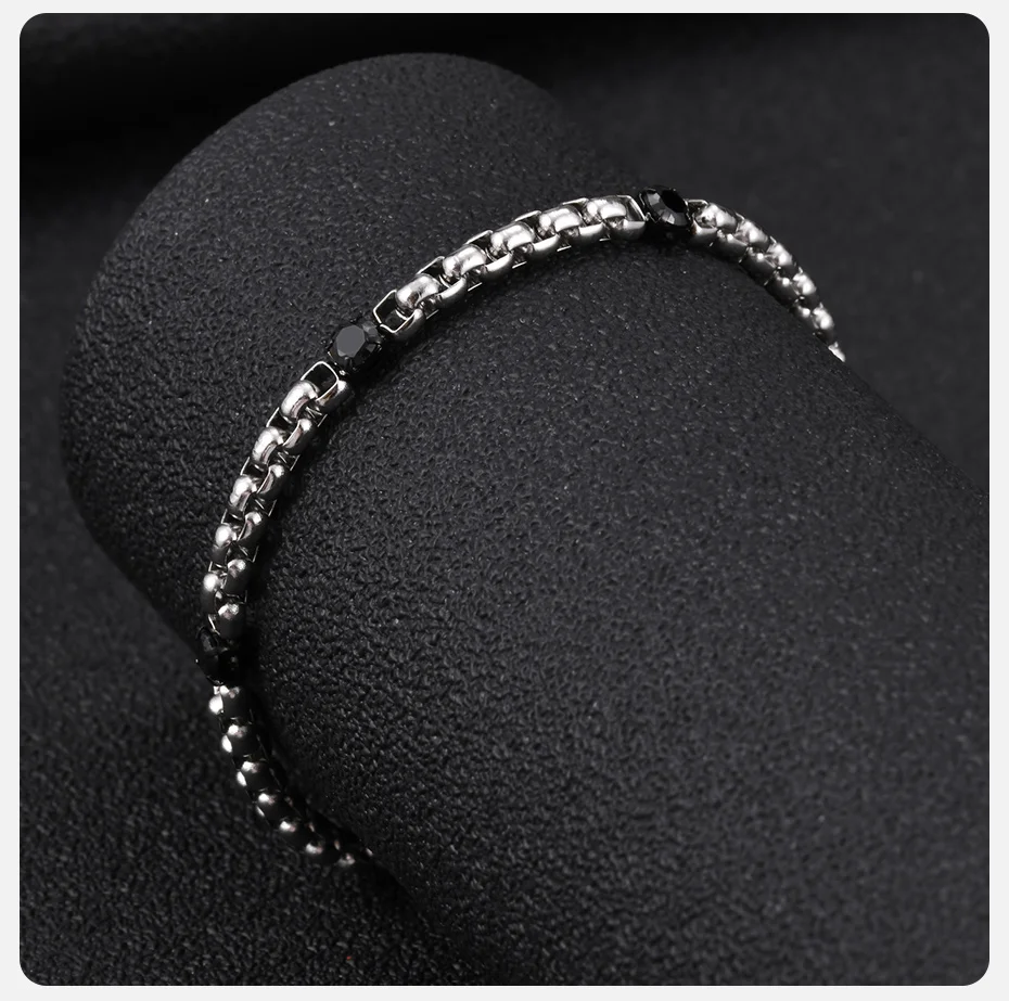 Vnox Herren-Armband aus Edelstahl mit Kastenkette, schwarzes quadratisches CZ-Gliederarmband, verstellbar, Punk-Schmuck, Geschenk für ihn, Ehemann, Freund – Detail 5