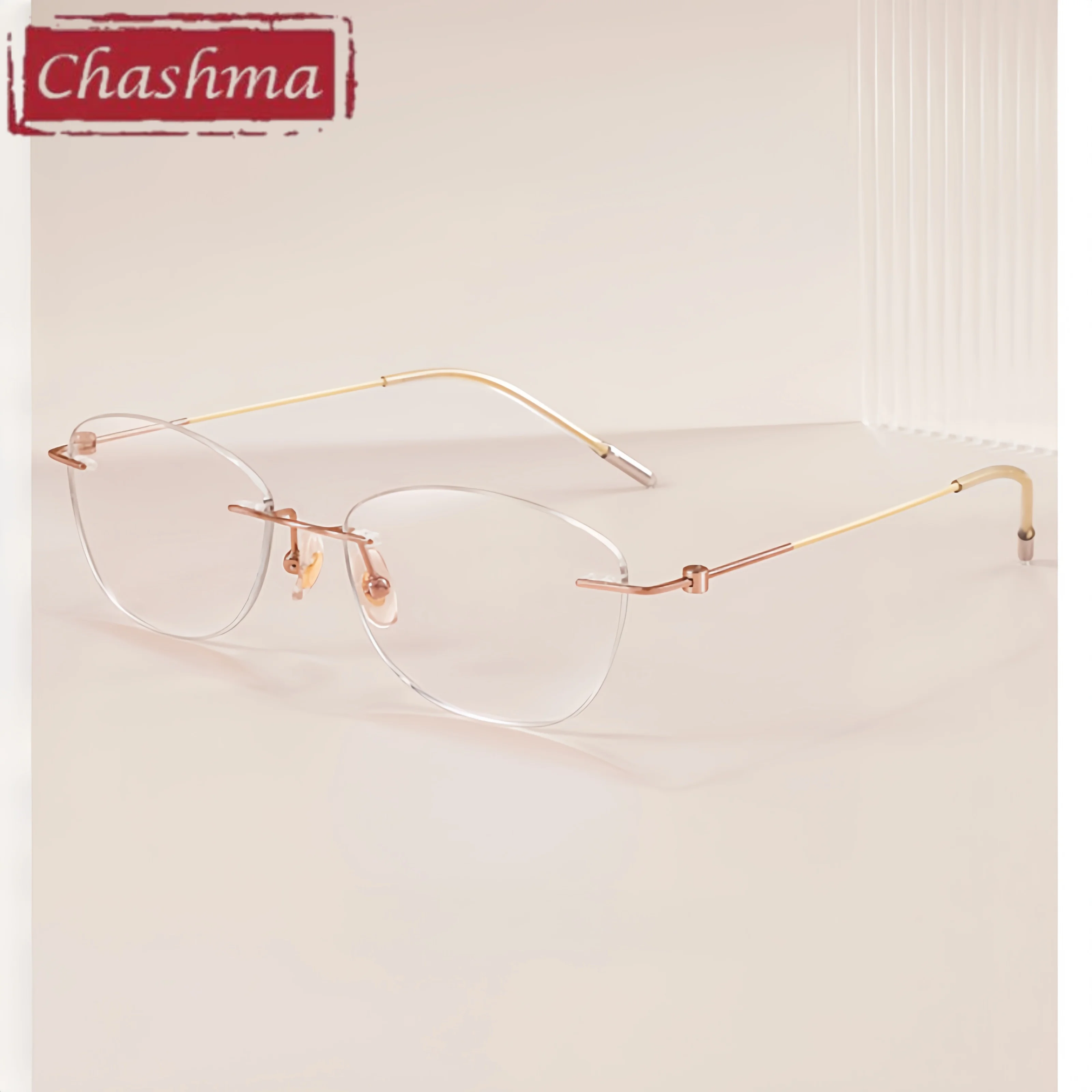 Chashma Prescription Glasses Women Titanium Rimless Eyeglasses Frames for RX Optical Lenses Cat Eye Girl Spectacles Eyewear