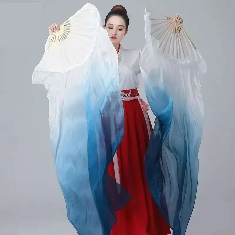 พัดลมเต้นระบำหน้าท้องแบบคลาสสิกสำหรับเด็ก1ชิ้นไล่ระดับสีสำหรับนักเต้นลองไหมเทียมแฟนไหมเทียม