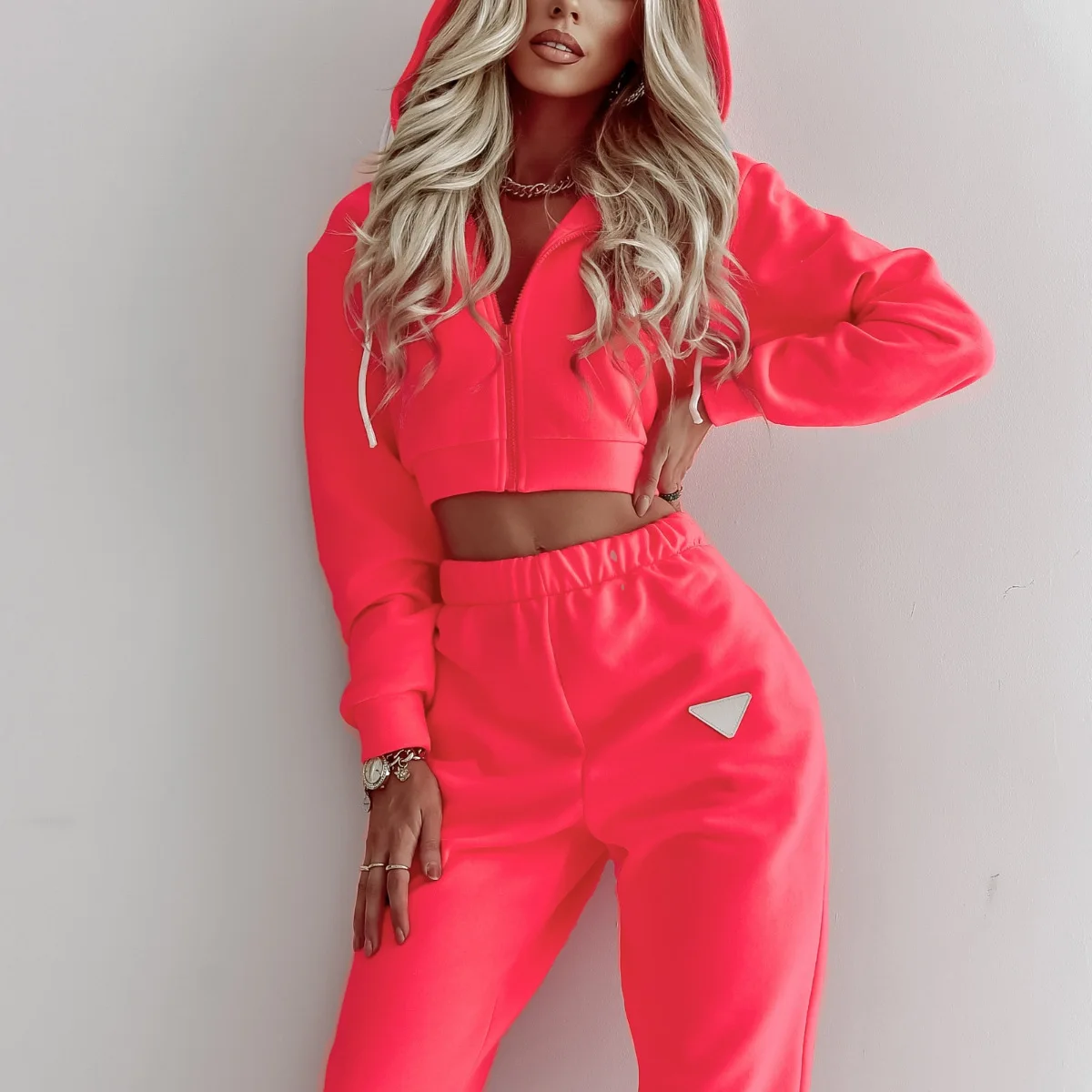 

2026 New Fashion Zipper Hooded Jacket + Wide Leg Pants Two-piece Sets Women Spring Casual Loose Top And Pants Suit For Women