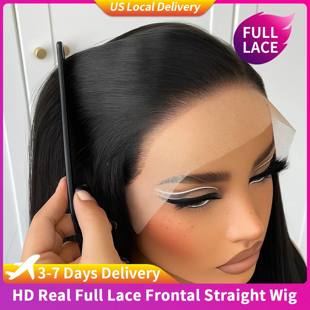 

Real Full Lace Wigs Human Hair 200% Density Straight 360 Ultra-thin Lace Front Natural Virgin Hair Wig For Women Pre Plucked