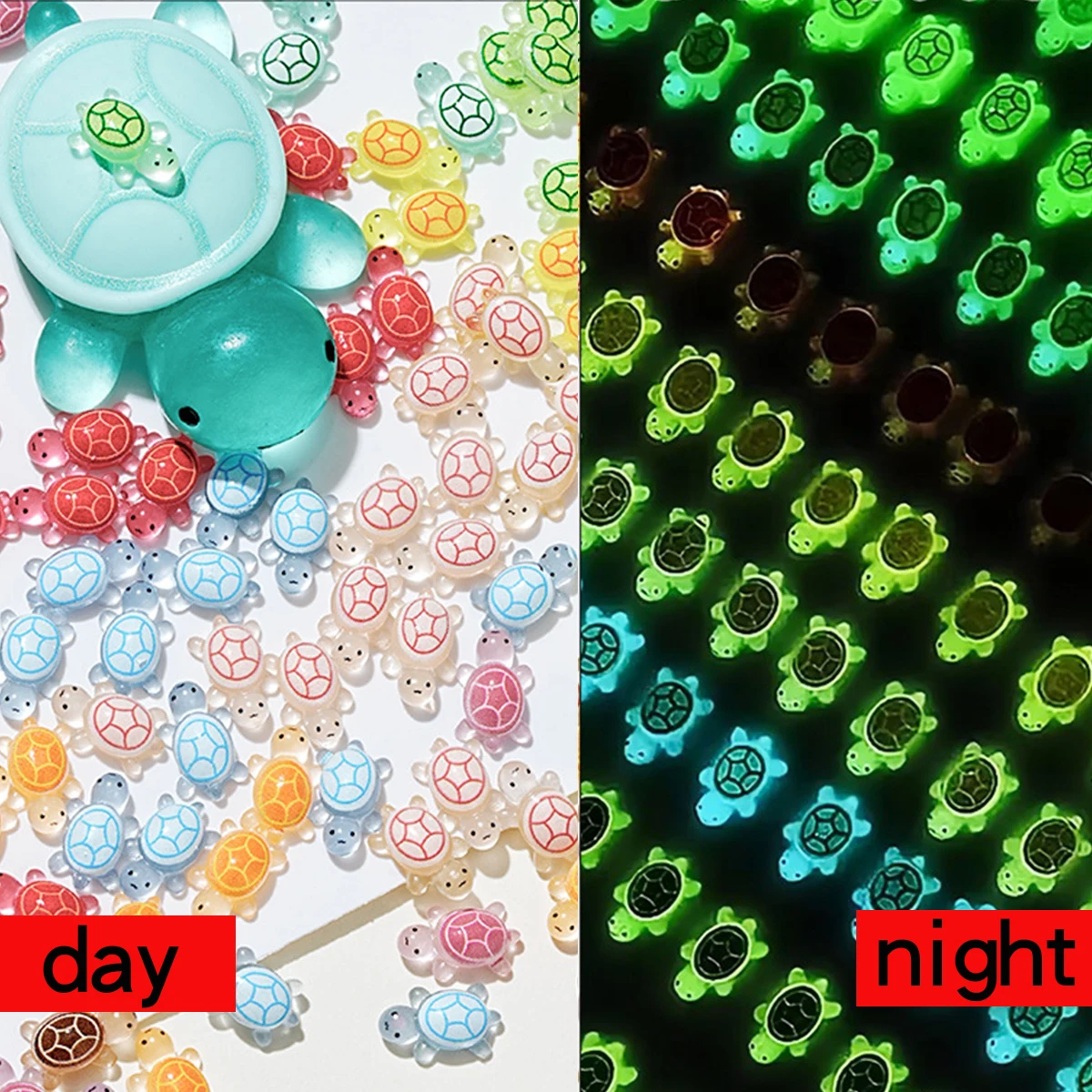 100pcs multi -color mixed mini -luminous little turtle color resin turtles, can be used for DIY nail accessories decoration acce