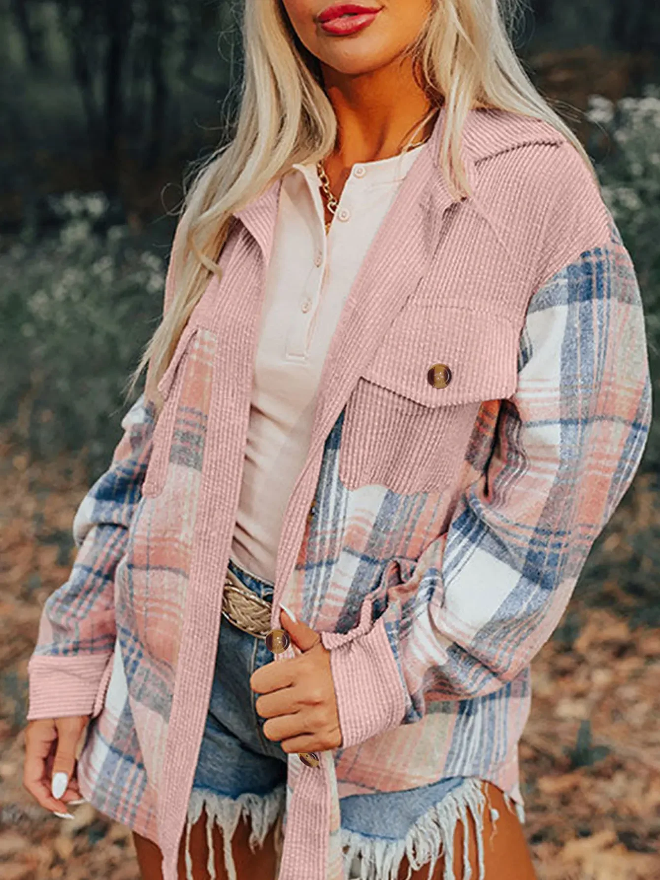 

Autumn Winter Shirts 2025 Women's Chic Plaid Pockets Long Sleeve Shirt Collar Button Through Basics Shirts