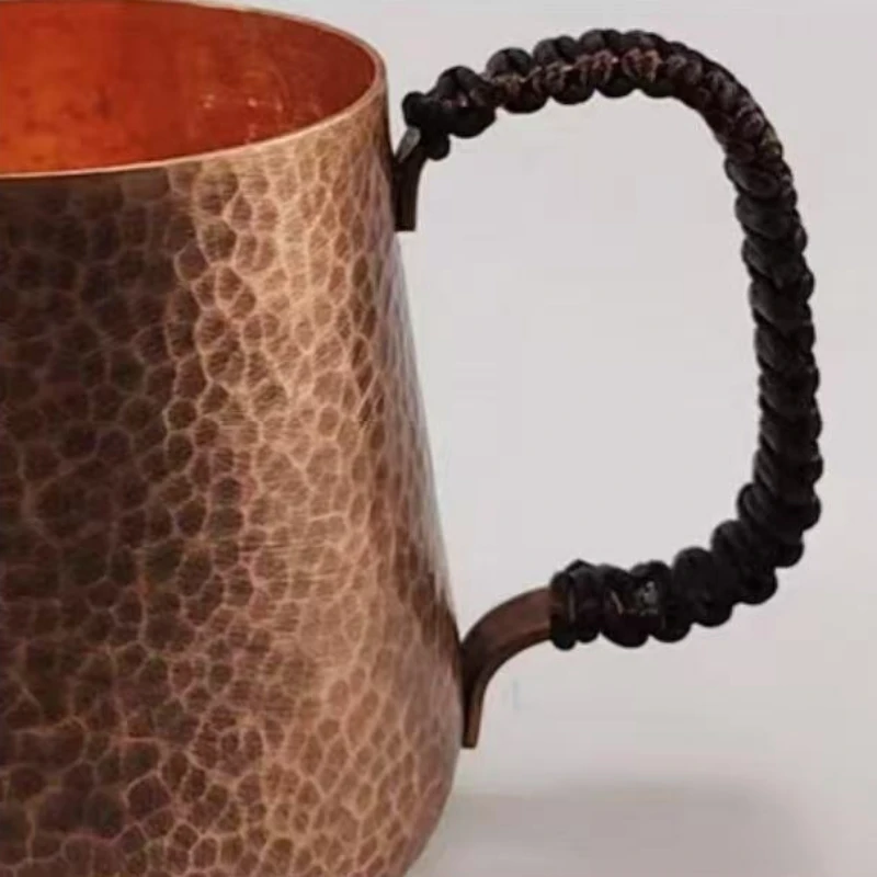 كوب قهوة كلاسيكي من النحاس النقي ، كوب موسكو بغل سميك كبير الحجم مطرقة الملمس مقبض منسوج 700 مللي كوب للبيرة ، كوب شاي أدوات المائدة