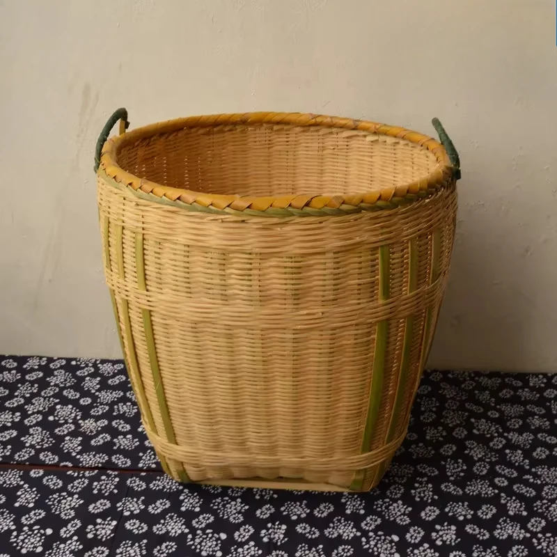 

Handmade Bamboo Storage Baskets Large and Small Household Organizers with Lids, Kitchen and Display Bins for Living Room Storage