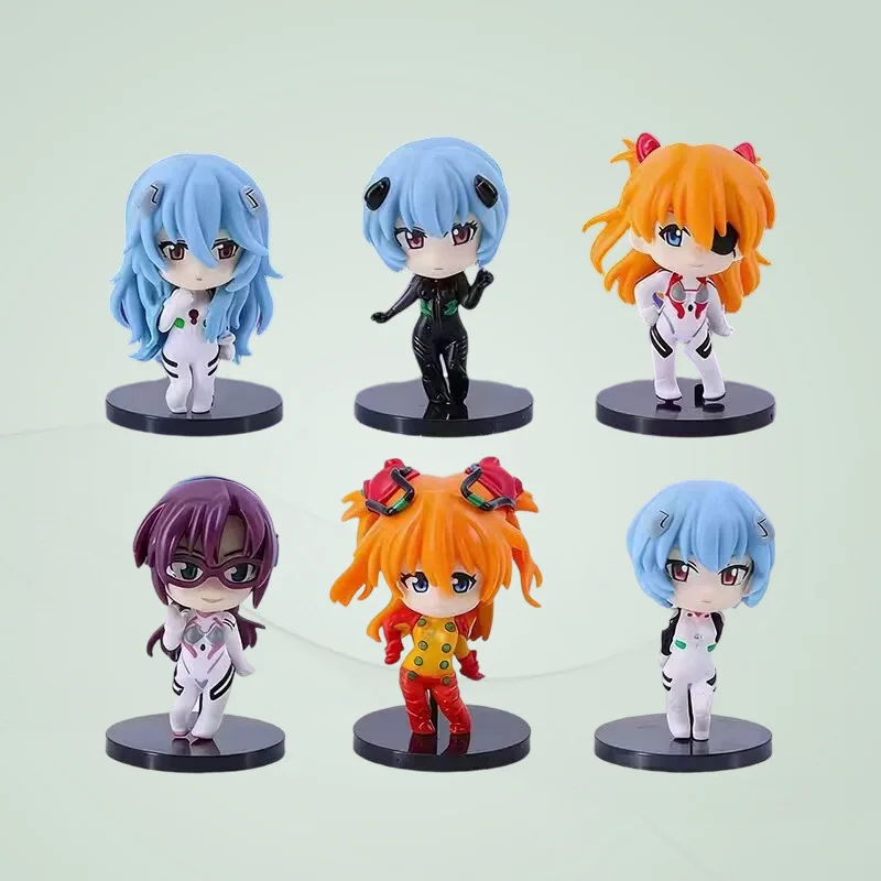 Set de 6 Figuras de Neon Genesis Evangelion Versión Q, Rei Ayanami, Asuka, Modelo de Anime, Juguetes Lindos, Mini Decoración de Escritorio, Regalo