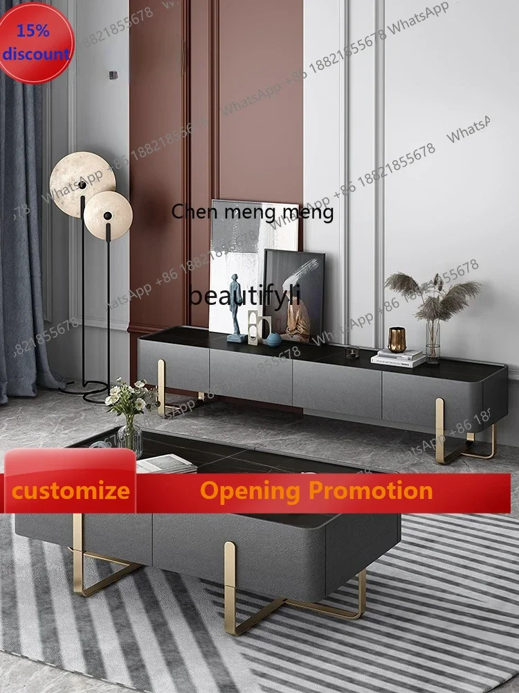 S7486 ss yj Italian Minimalist Stone Plate TV Cabinet and Tea Table Combination Modern Simple and Light Luxury TV Stand Suit