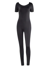 2025 Spring and Summer New Women's One-piece Short Sleeve Solid Color Sexy Slim One-piece Fashion Activity Street One-piece Suit