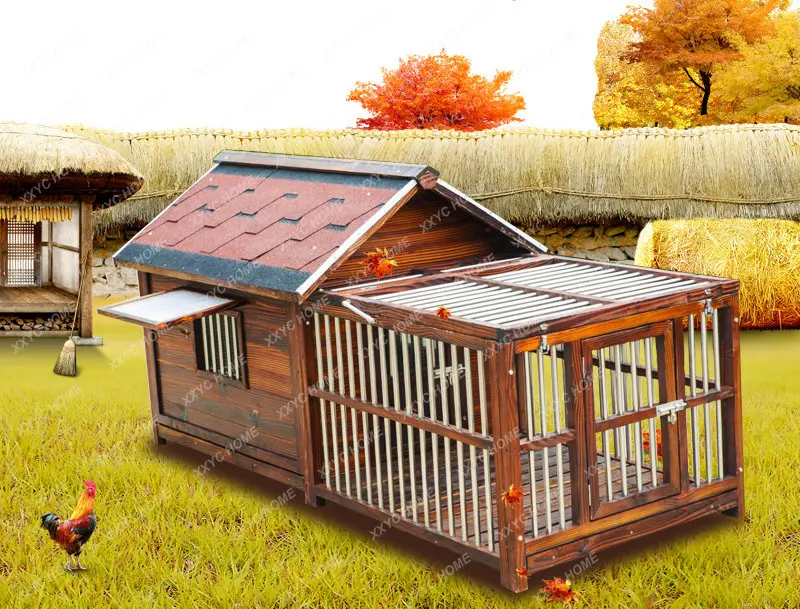 Solid Wood Dog House Anti-Corrosion Rain-Proof Four Seasons Outdoor Waterproof Wooden Kennel Dog House