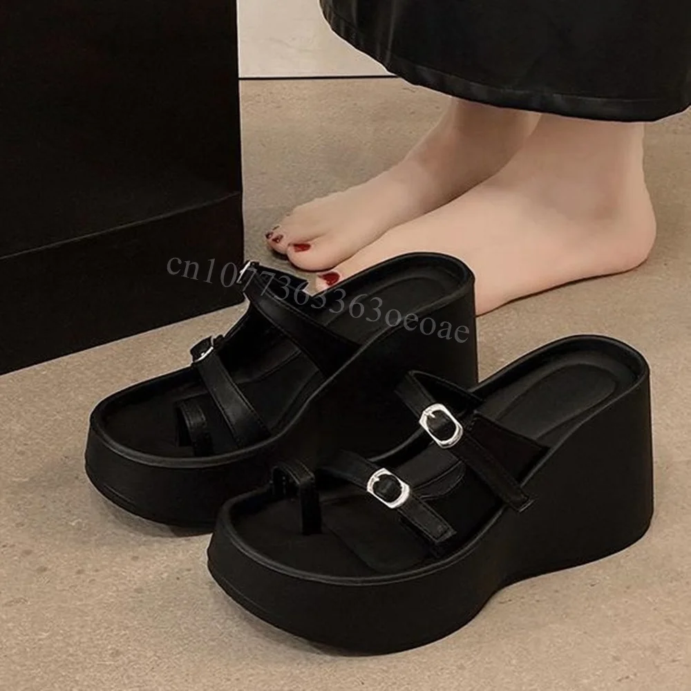 

Muffin Bottom Wedge Heels Slippers Fashionable Buckle Decor Shoes for Women Sexy Shoes for Summer 2024 Zapatos Para Mujere