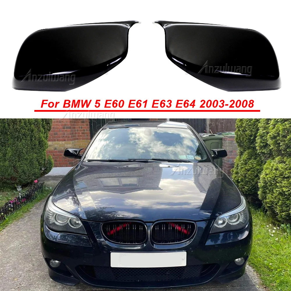 2PCS Car Rearview Side Mirror Cover Caps For BMW E60 E61 2003-2008 M Style Replacement Side Mirror Cover Caps