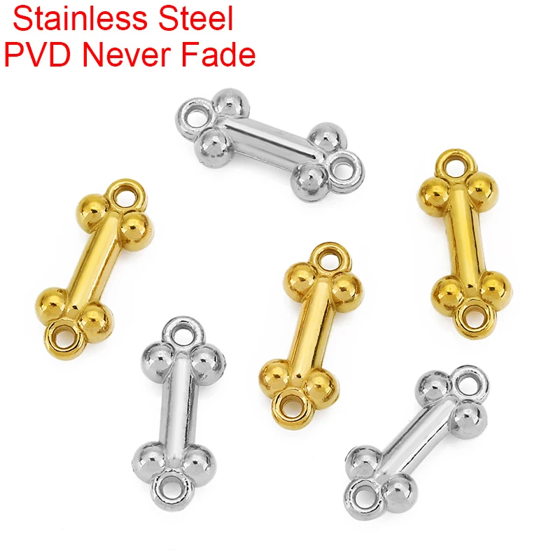 10 piezas de abalorios de acero inoxidable con forma de hueso de perro de 13 mm, que no se desvanecen, con PVD, para collares, pulseras y como separadores, para la fabricación de joyas DIY