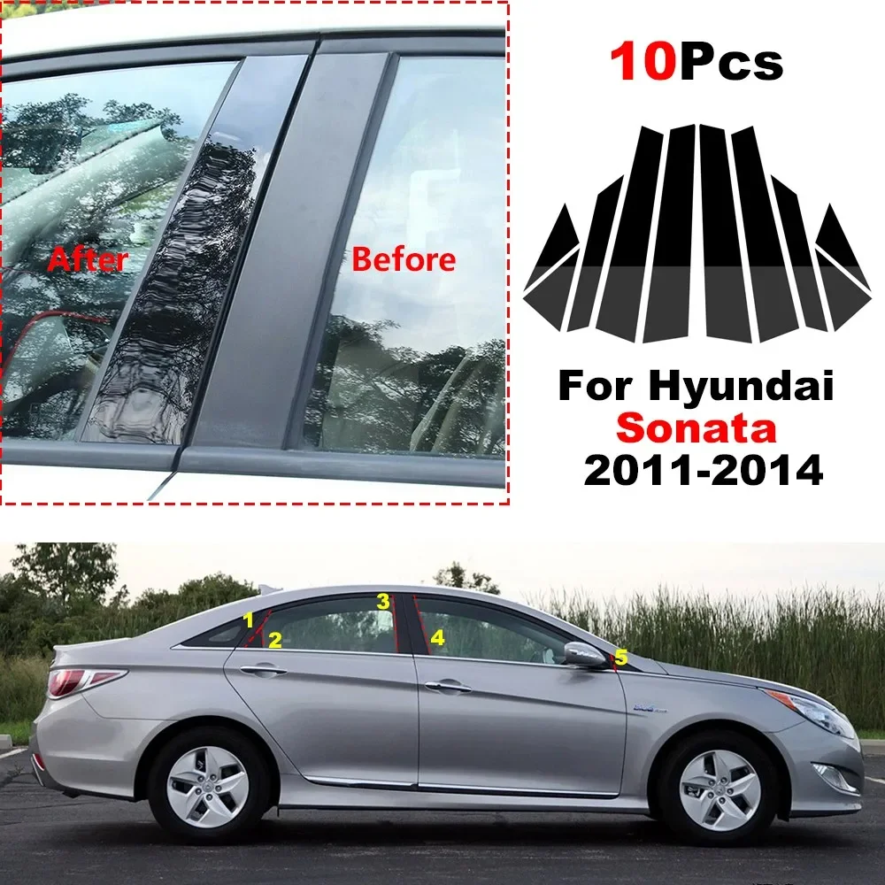 

10Pcs Car Pillar Posts Door Window Trim Cover For Hyundai Sonata 2011 2012 2013 2014 Door Trim Decal Cover BC Column Sticker