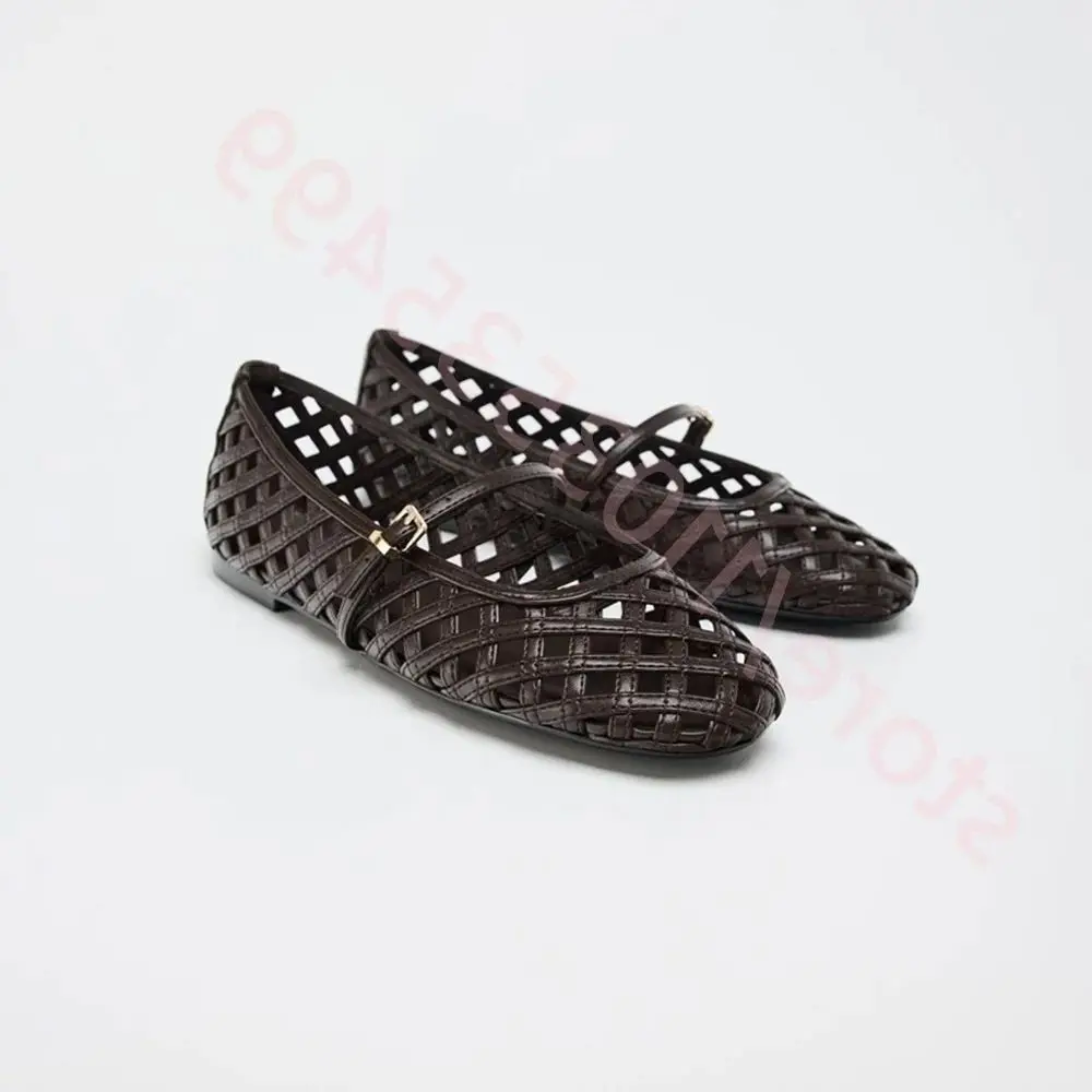 

Summer Woven Women's Flat Roman Sandals 2025 Round Outdoor Vacation Mary Janes Fashion Elegant Solid Color Ballet Casual Shoes
