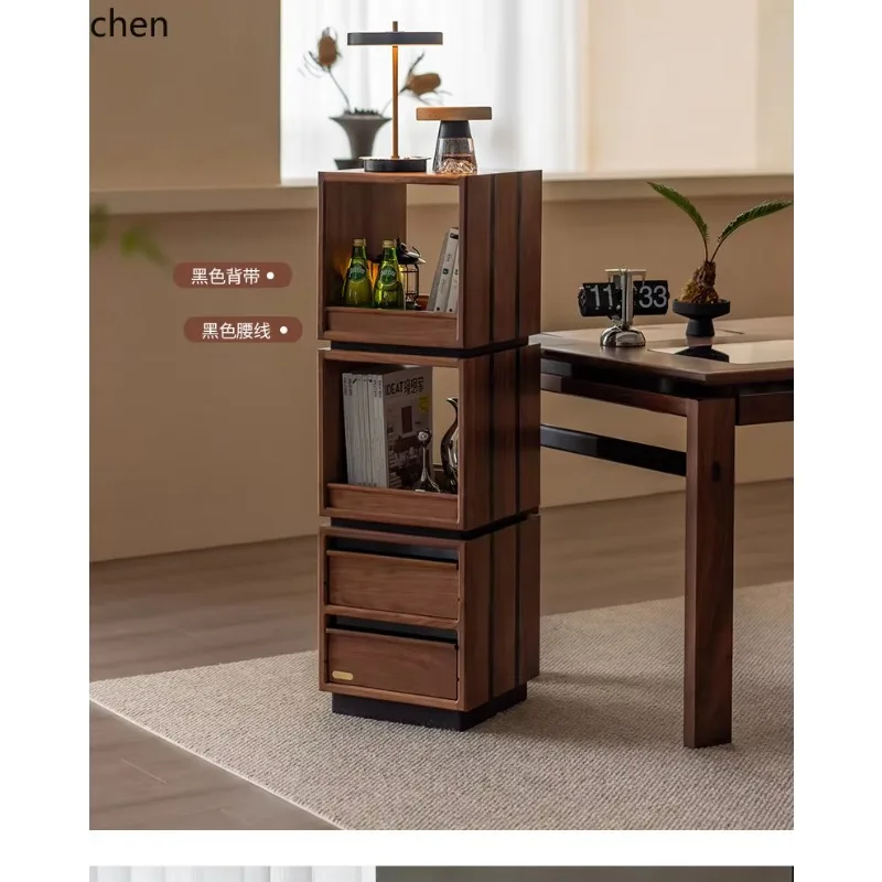 DSA ZML solid wood rotating bookshelf black walnut floor-standing bookcase living room wine cabinet storage rack