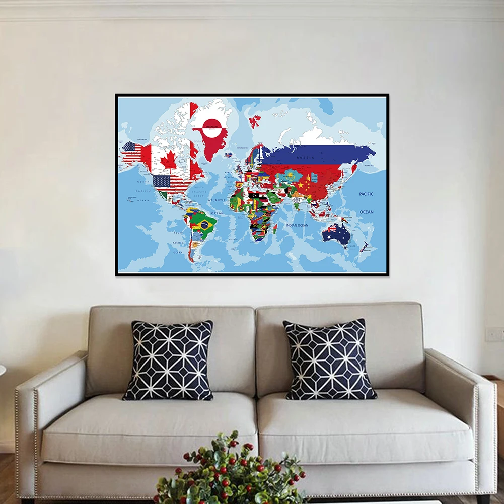 59*42 cm Mappa del mondo in inglese Tela Pittura Art Poster e stampe Immagine senza cornice Forniture per ufficio Camera Decorazione della parete di casa