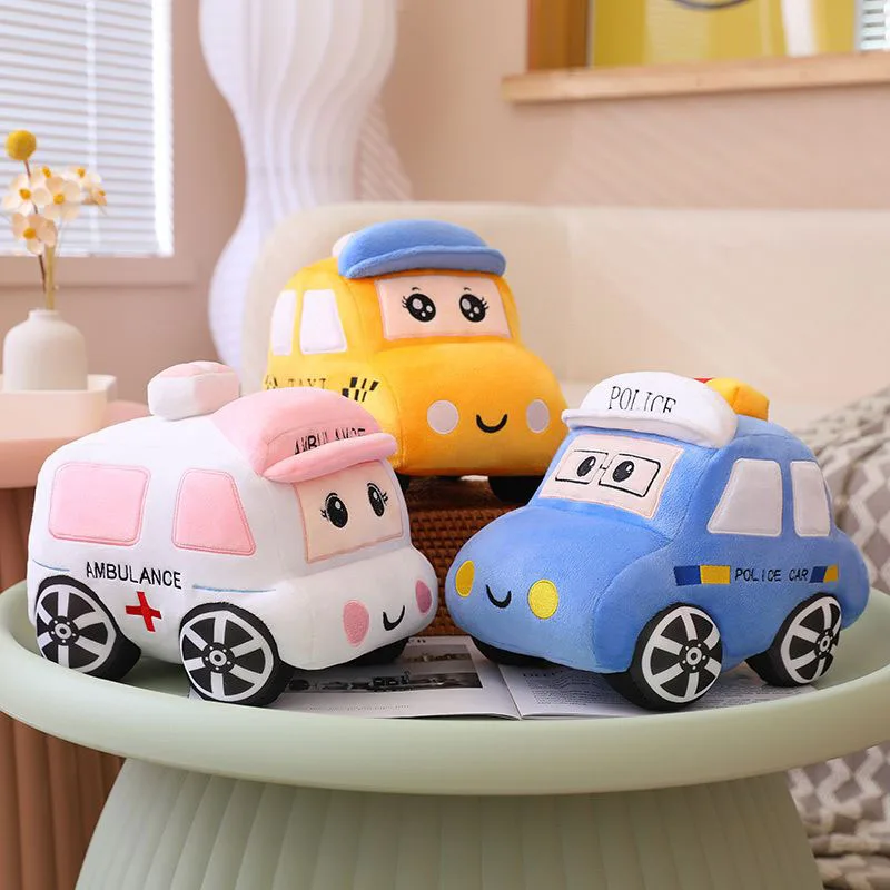 

Cute Cartoon Car Plush Toy Set Soft Police Car Taxi Ambulance Stuffed Animal Dolls for Birthday Gift Home Decor Personality