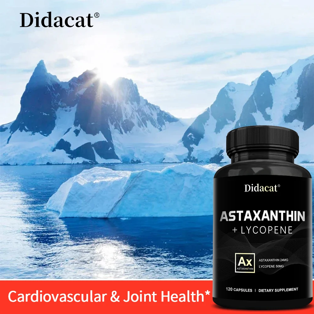 Organic Astaxanthin + Lycopene Supplement - Antioxidant, Supports Heart, Vision and Prostate Health, Improves Immune Function