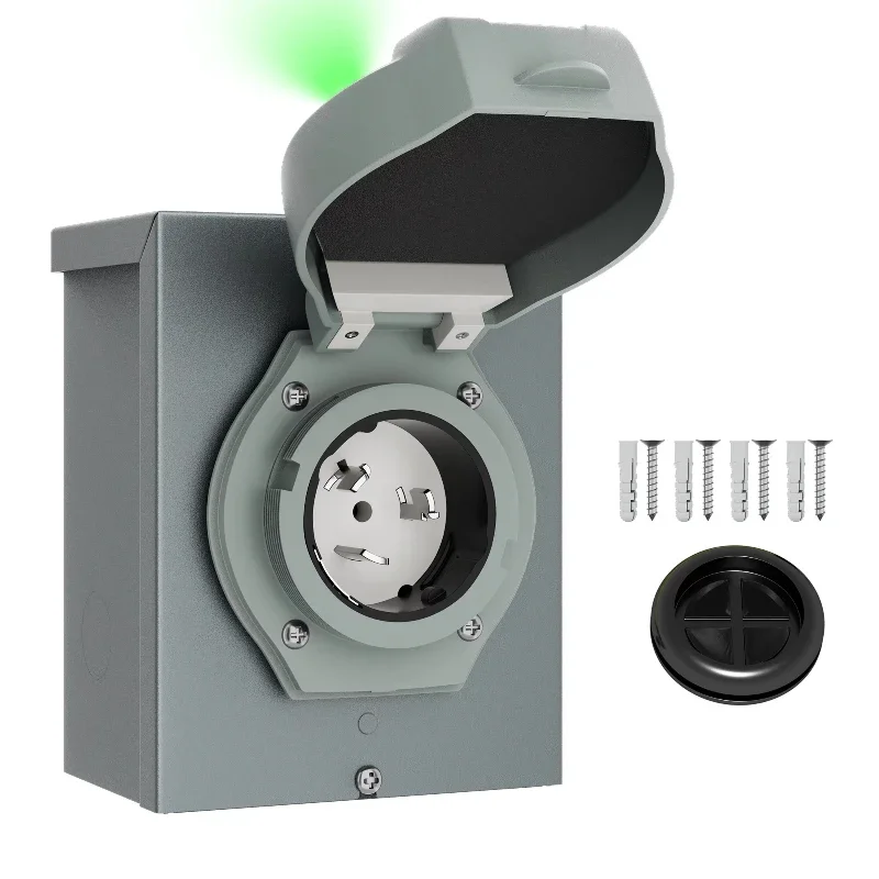 50 Amp Generator Inlet Box Waterproof Power Outlet Box Generator IP67 With Green Safe Indicator Light