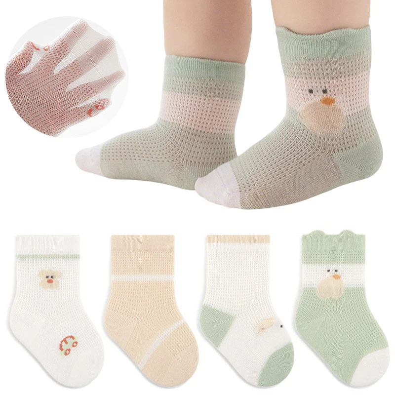 4 Pairs Summer Baby Socks Cute Cartoon Newborn Socks Breathable Soft Infant Socks for Kids