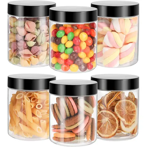 6 Pack Plastic Jars with Lids,8oz Clear Storage Container,Leakproof Plastic Mason Jars,Empty Round Slime Container,Cosmetic Jars