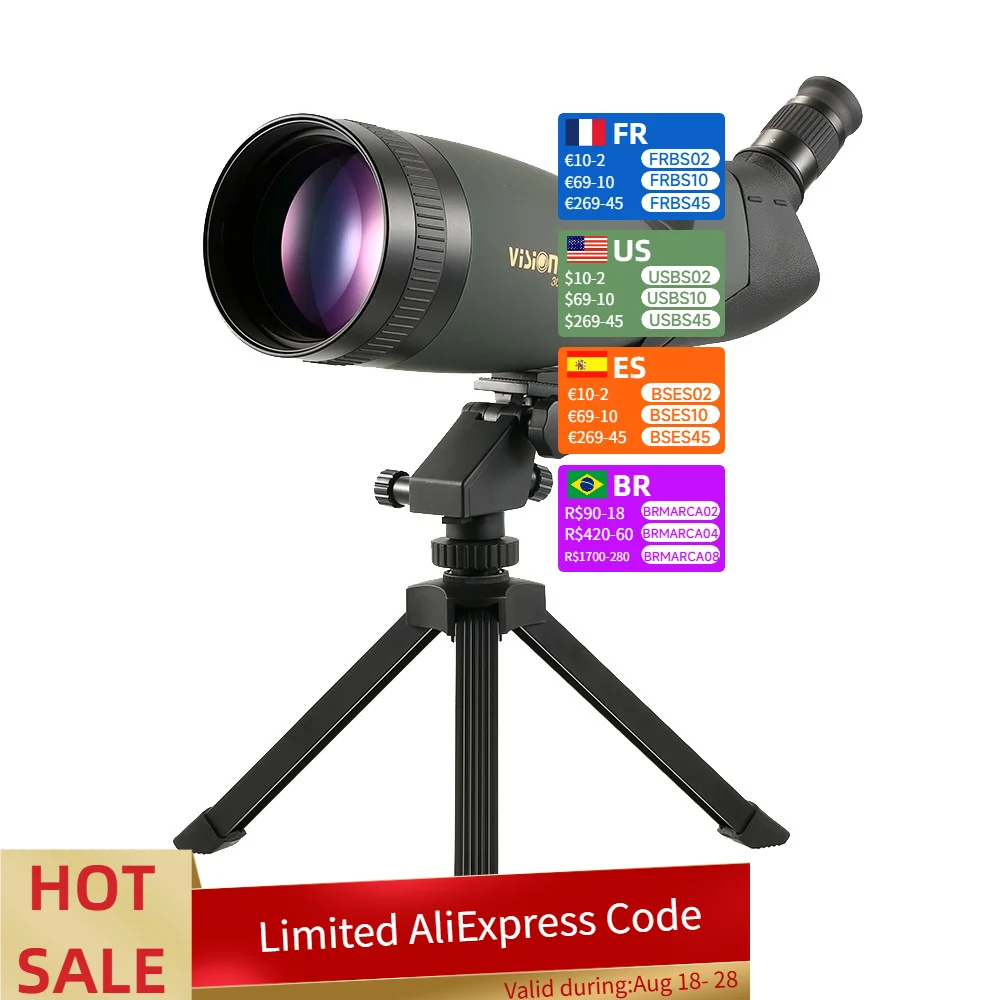 

Visionking 30-90x100 Angled Spotting Scope BaK4 Waterproof Fogproof Height Adjustable Portable Travel Scope Monocular Telescope