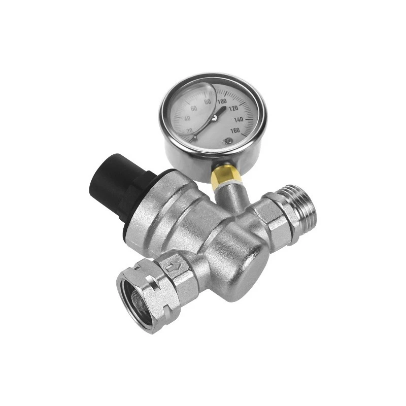 3/4 Inch RV Brass Water Pressure Regulator with Gauge, Adjustable Water Pressure Reducing Valve for Camper Trailer Water System