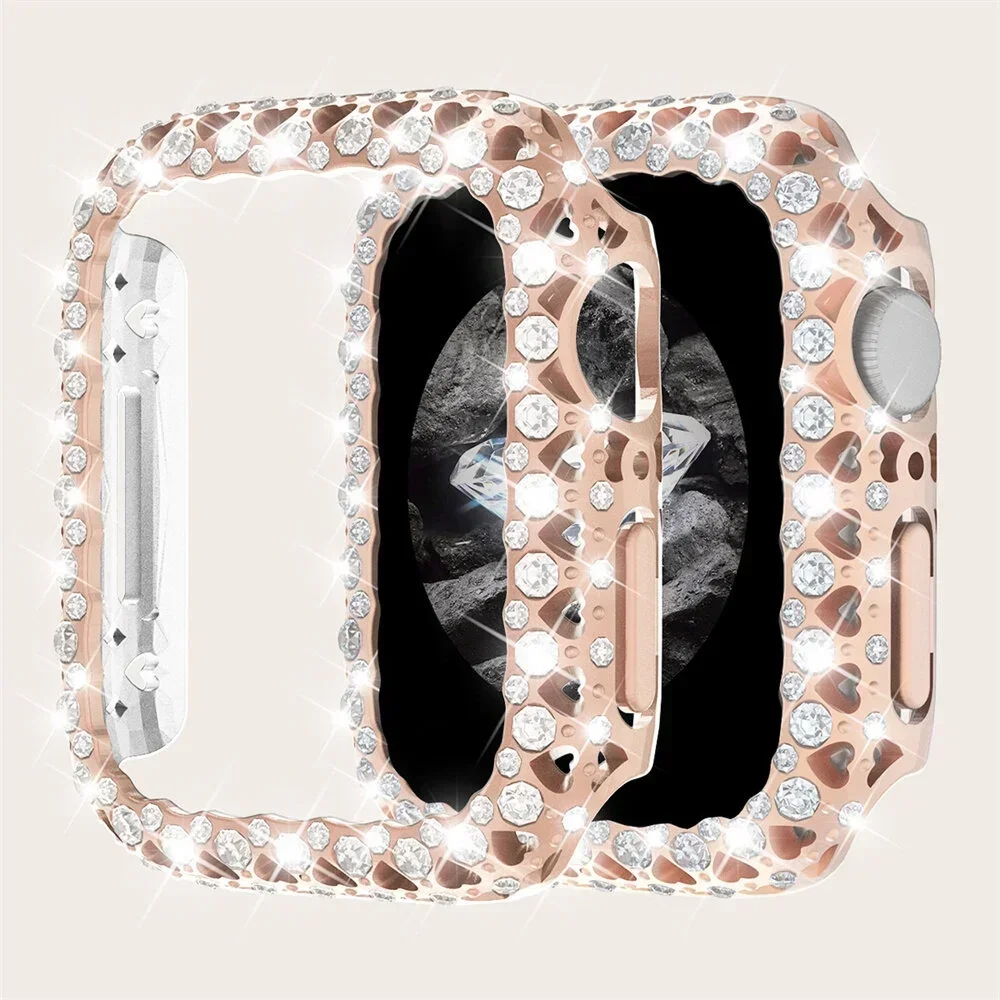 Casing berlian untuk penutup jam tangan Apple 9 8 7 41mm 45mm cangkang pelindung Bumper Bling untuk iWatch seri 9 8 7 bingkai pelindung PC